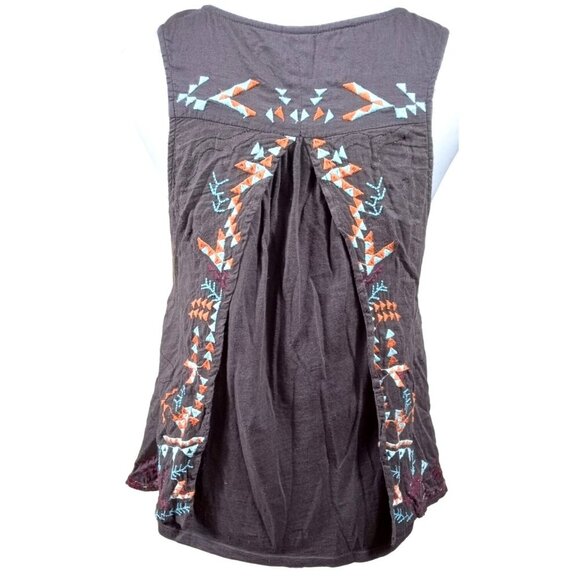 Anthropologie Akemi & Kim Brown Bohemian Raspberry/Orange/Sky Blue Pattern Tank - Picture 3 of 10